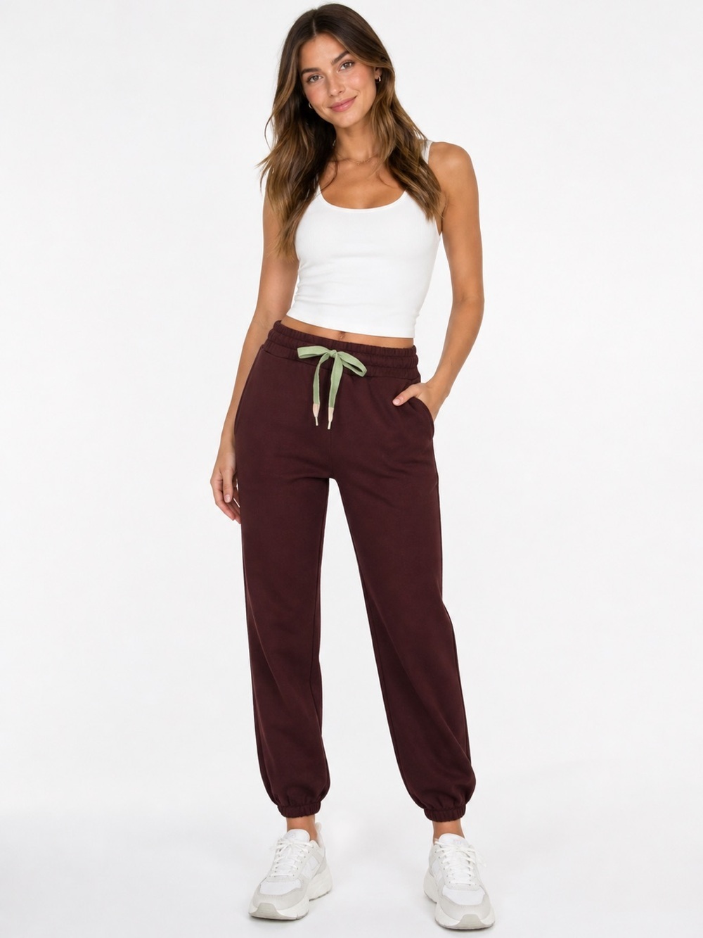 New! MOTHER Move it! The Knock Out Ankle Women's Maroon Drawstring Jogger Pants